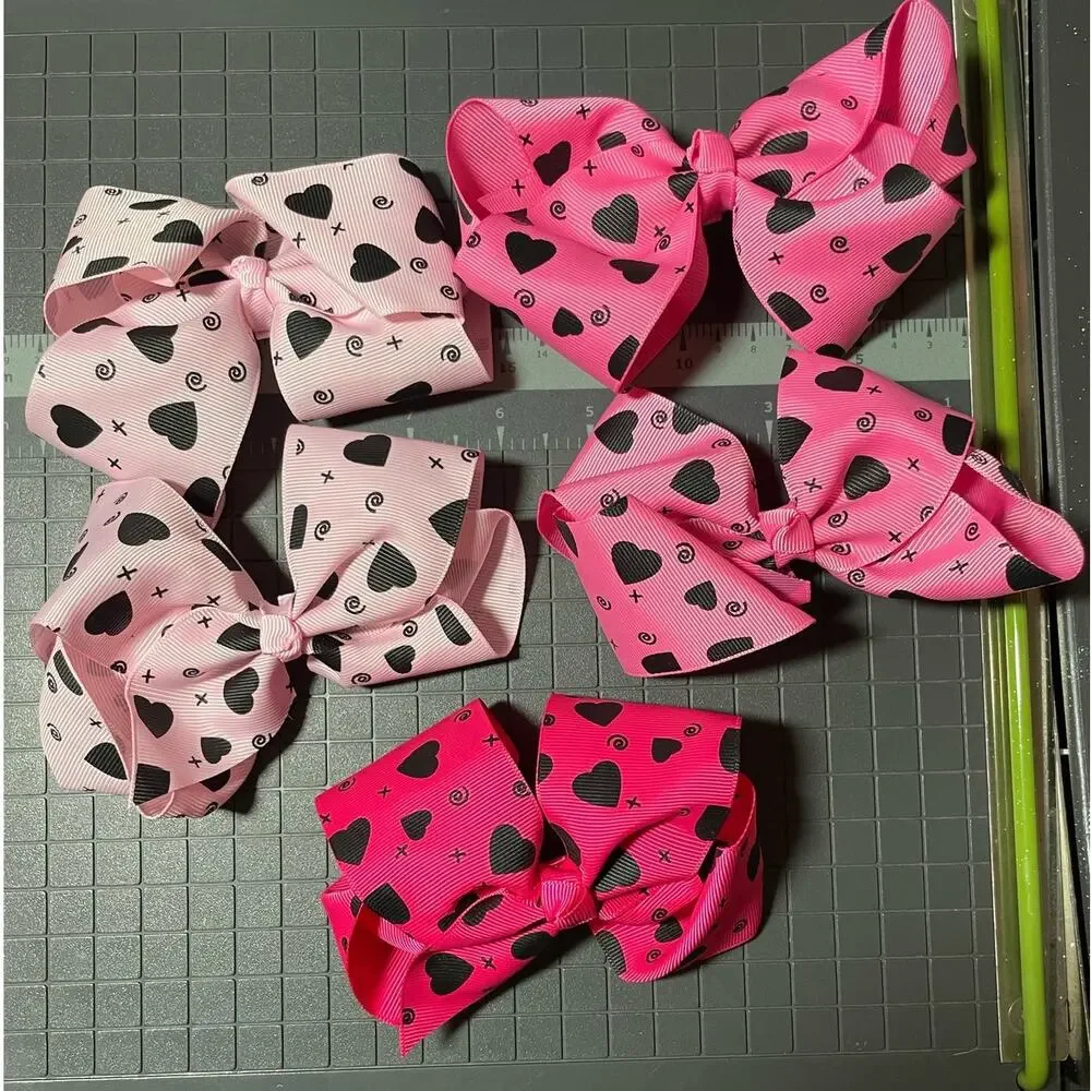 Toddler heart hair clips- Set of 5 pink bows